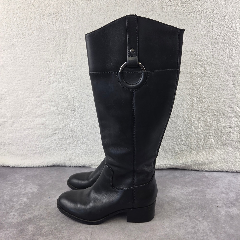 Alfani Step N Flex Black Leather Tall Riding Boots Women 6M O-Ring Detail